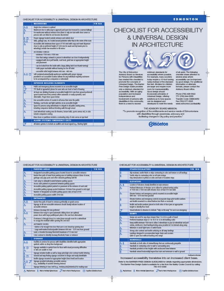 Edmonton Accessibility Design Checklist | PDF | Accessibility | Wheelchair