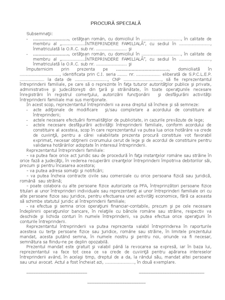 Procura Speciala Intreprindere Familiala | PDF