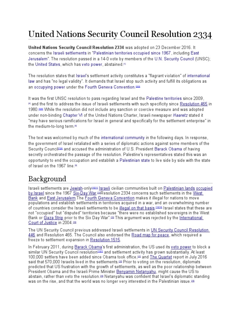 United Nations Security Council Resolution 2334 PDF Palestinian