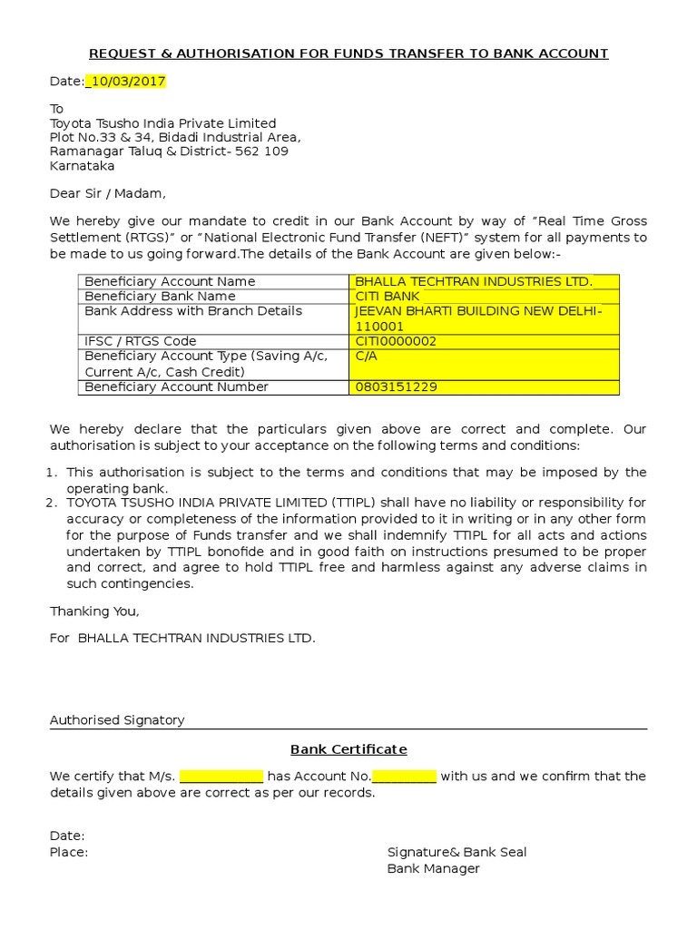 RTGS Request Letter Format | PDF | Banks | Government