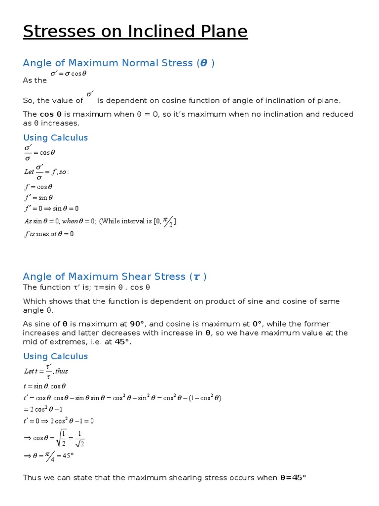 Stresses on Inclined Plane Analysis | PDF