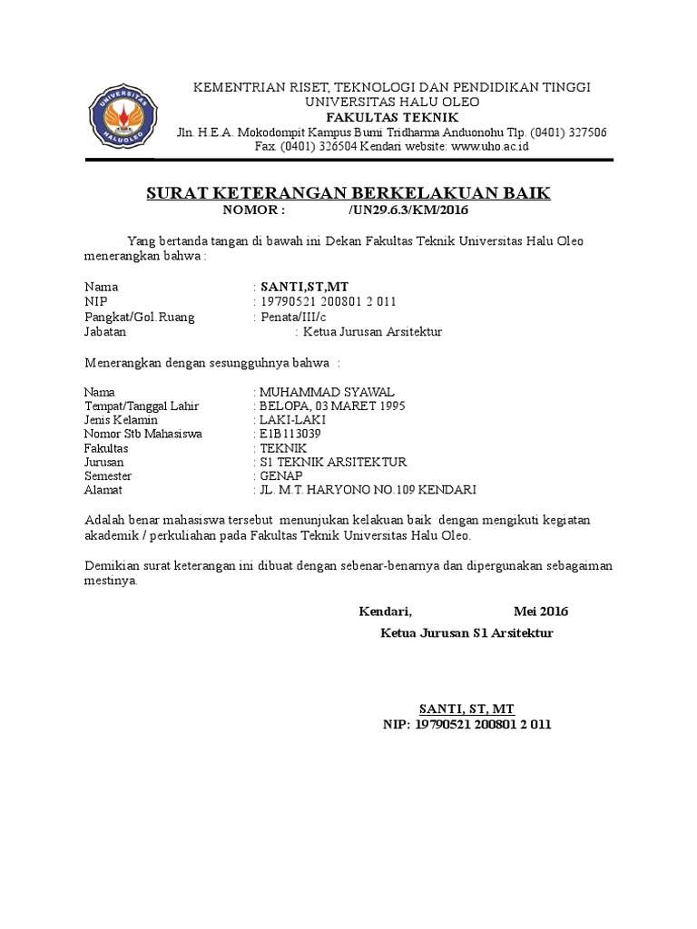 Surat Keterangan Berkelakuan Baik