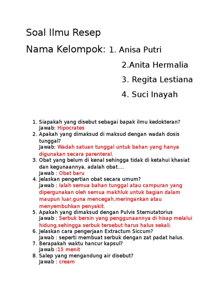 Soal Ilmu Resep | PDF | Kesehatan Holistik