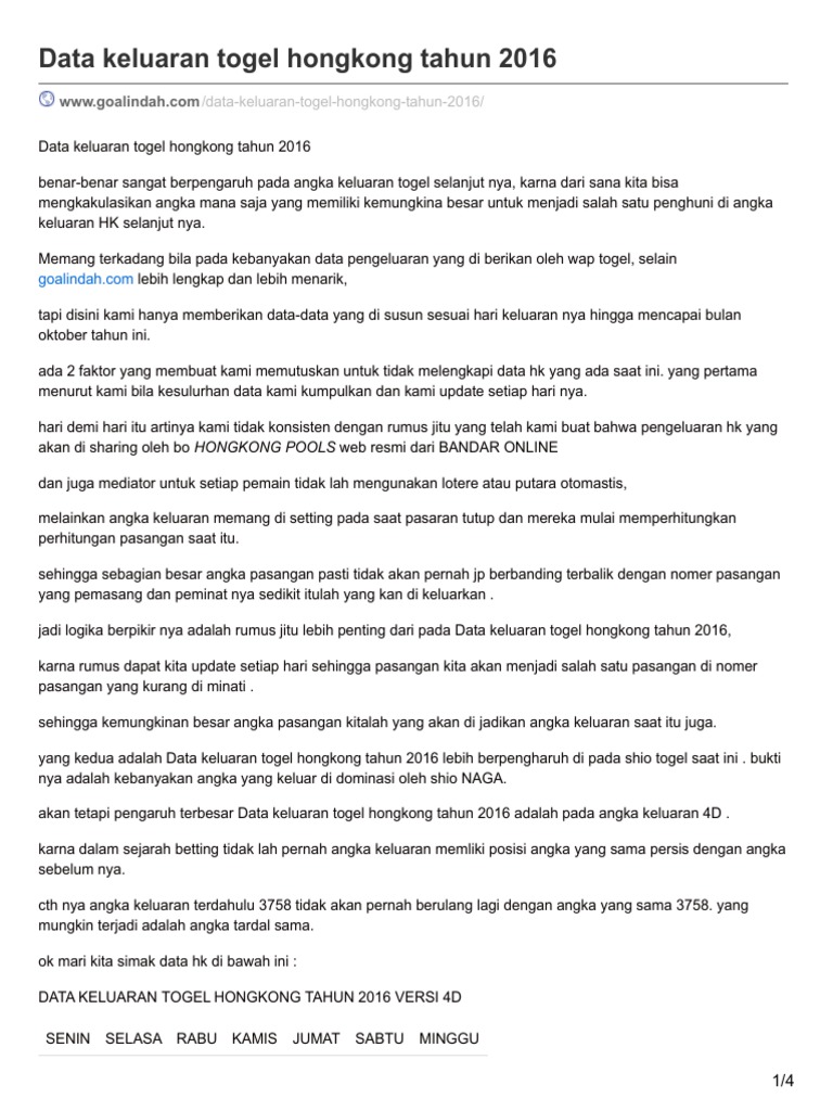 Data Keluaran Togel Hongkong Tahun 2016
