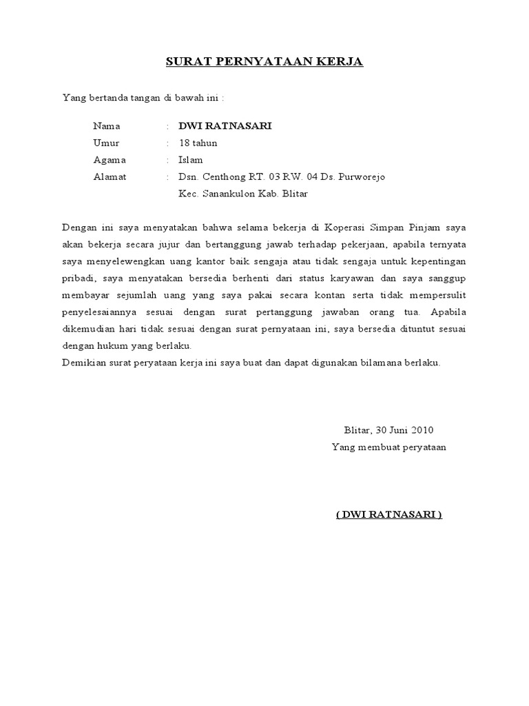 Surat Pernyataan Kerja PDF Surat Pernyataan Kerja PDF