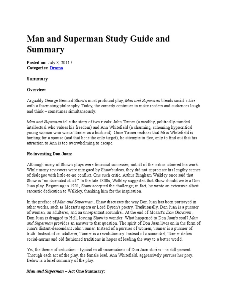 Man And Superman Study Guide And Summary George Bernard Shaw Superman