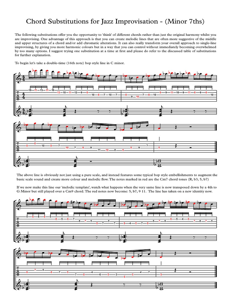 Chord Substitutions For Jazz Improvisation Minor 7ths PDF Harmony