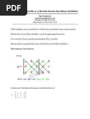 Determinan Matriks 3x3 Metode Sarrus Dan Minor Kofaktor