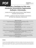 Ansiedade e Qualiodade de Vida Entre Estudantes Universitários