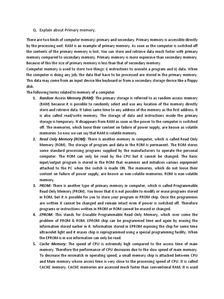 Overview of Primary Memory in Computers | PDF | Read Only Memory ...