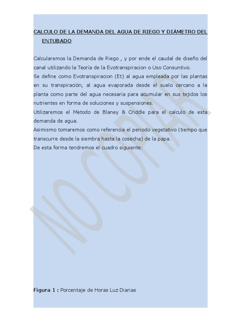 Cálculo de Demanda de Agua y Riego | PDF | Riego | Plantas