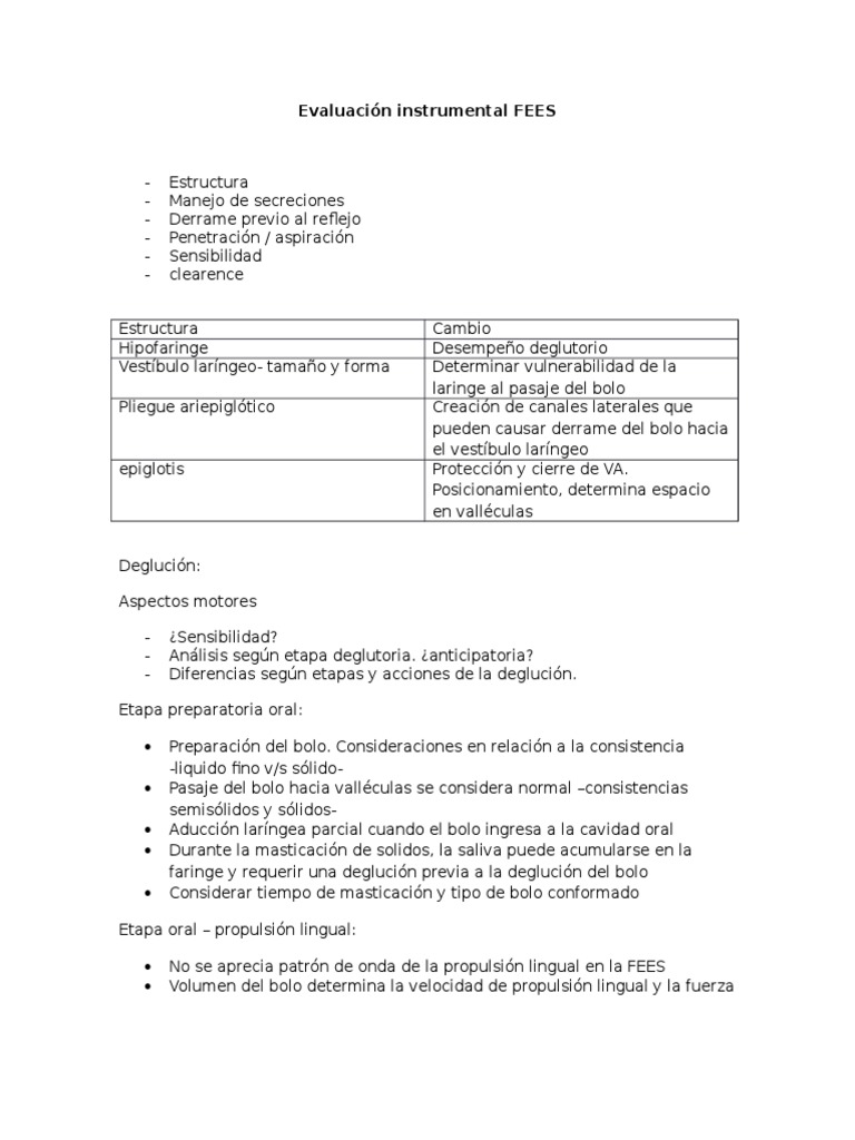 Evaluación Instrumental FEES Adulto | PDF