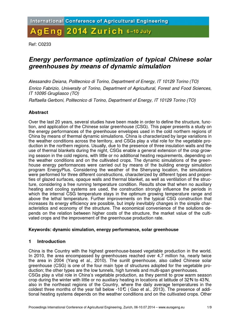 Energy Optimization of Chinese Solar Greenhouses | PDF | Greenhouse ...