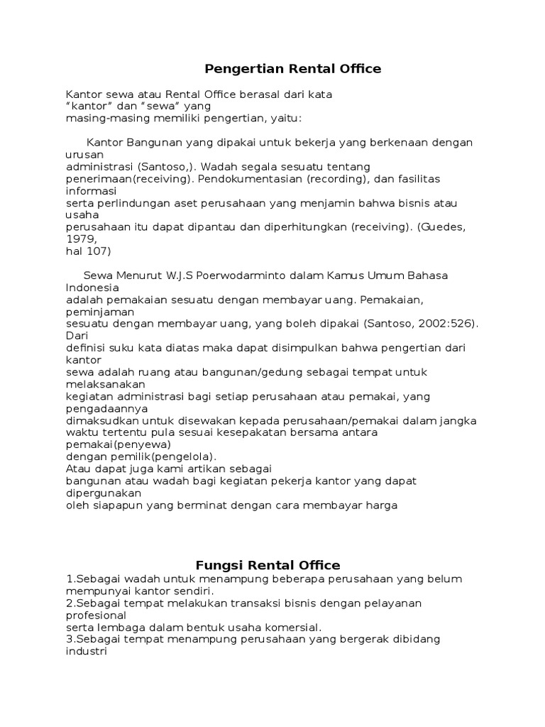 Pengertian dan Fungsi Rental Office | PDF