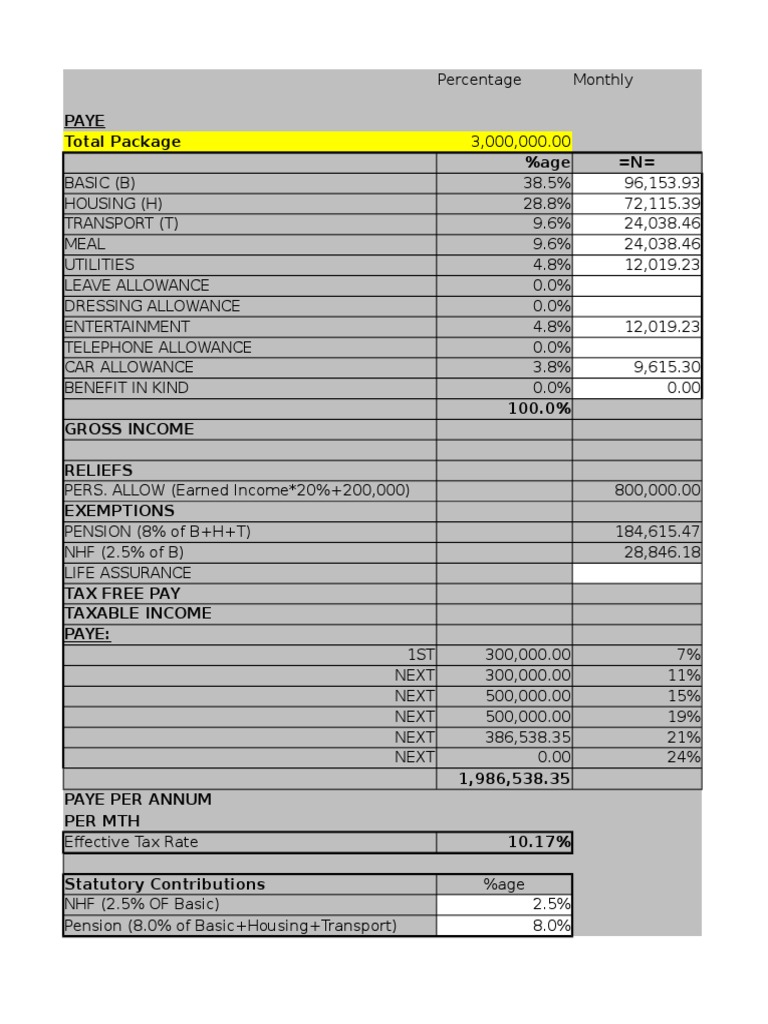 PAYE Tax Calculation and Breakdown | PDF | Pension | Taxes