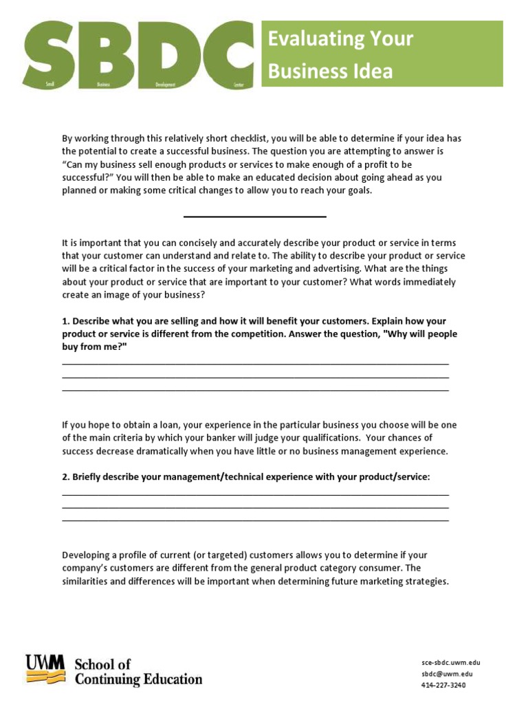 Evaluating Your Business Idea | PDF | Loans | Expense