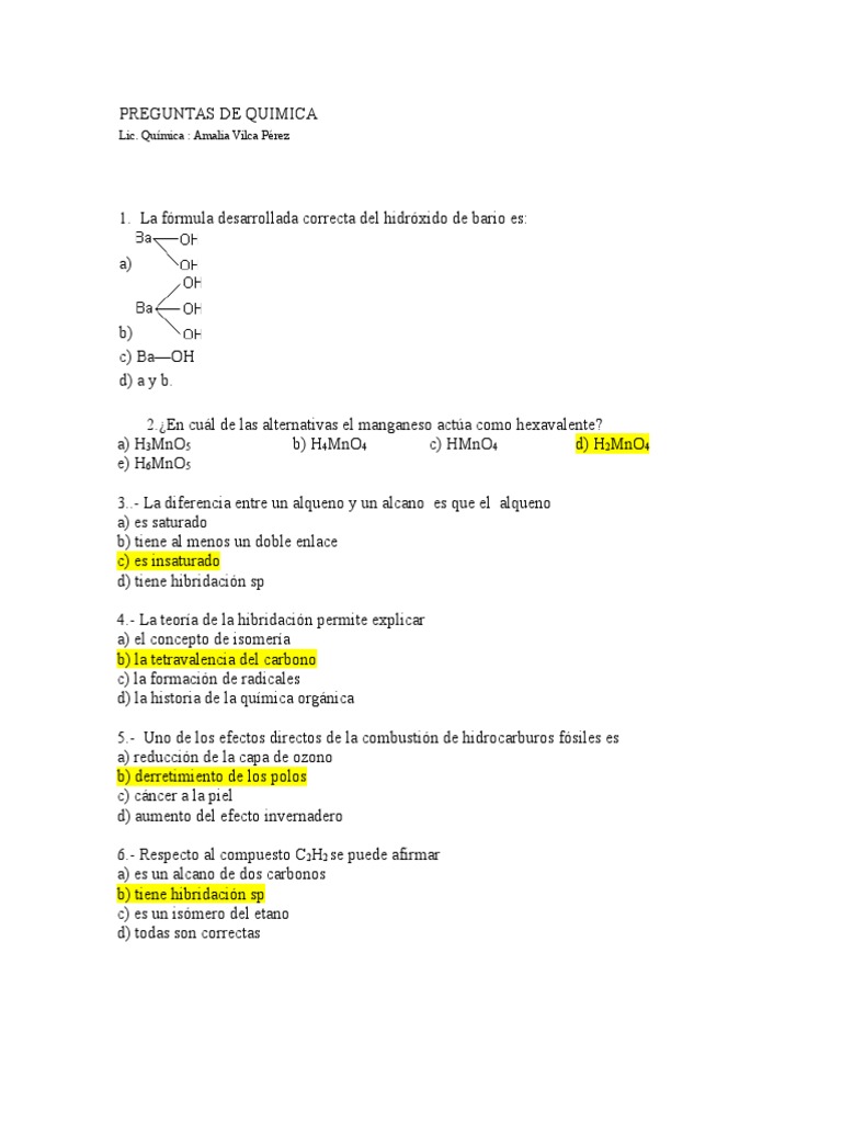 Preguntas de Quimica