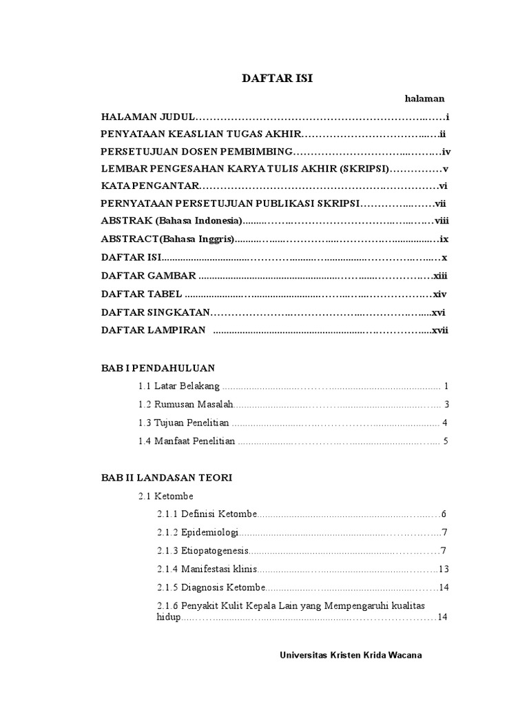 Daftar Isi, Daftar Tabel, Daftar Gambar, Daftar Singkatan, Daftar Lampiran