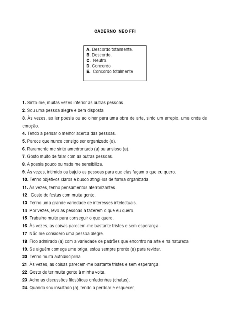 Neo Ffi Com A Tabela Pdf Emocoes