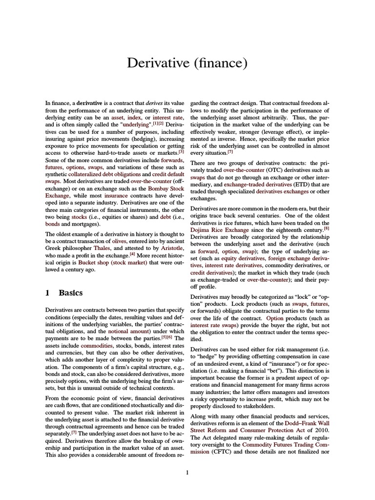 Derivative (finance): 1 Basics | Derivative (Finance) | Collateralized