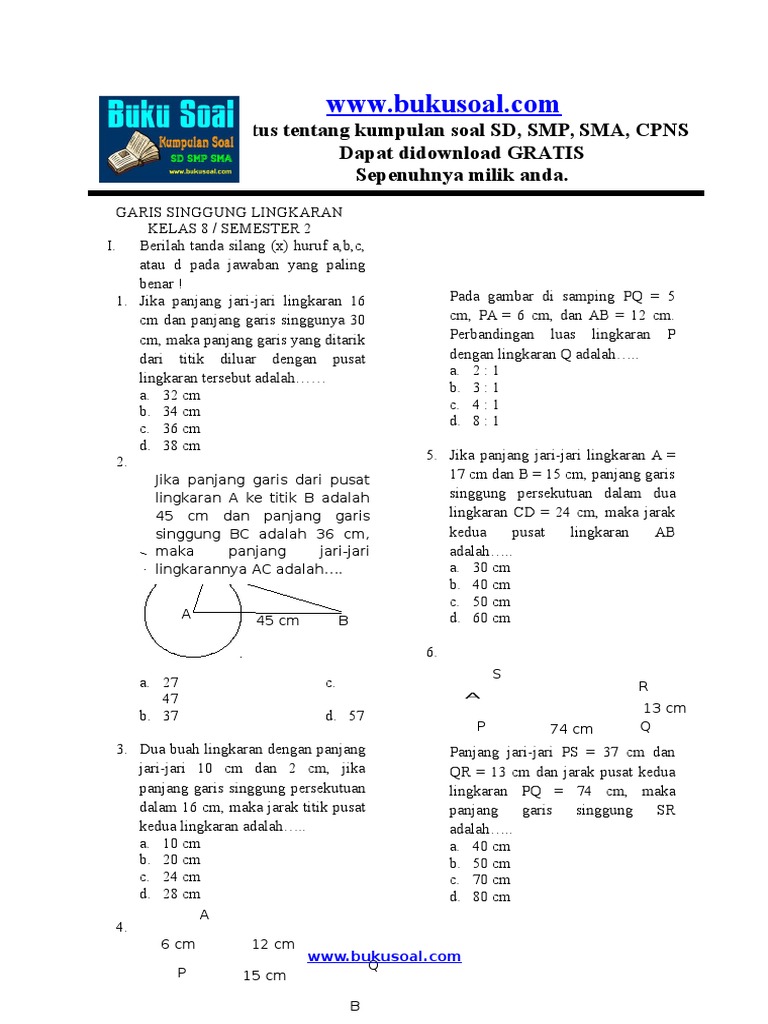 Soal Latihan Matematika Garis Singgung Lingkaran Kelas 8 Smp