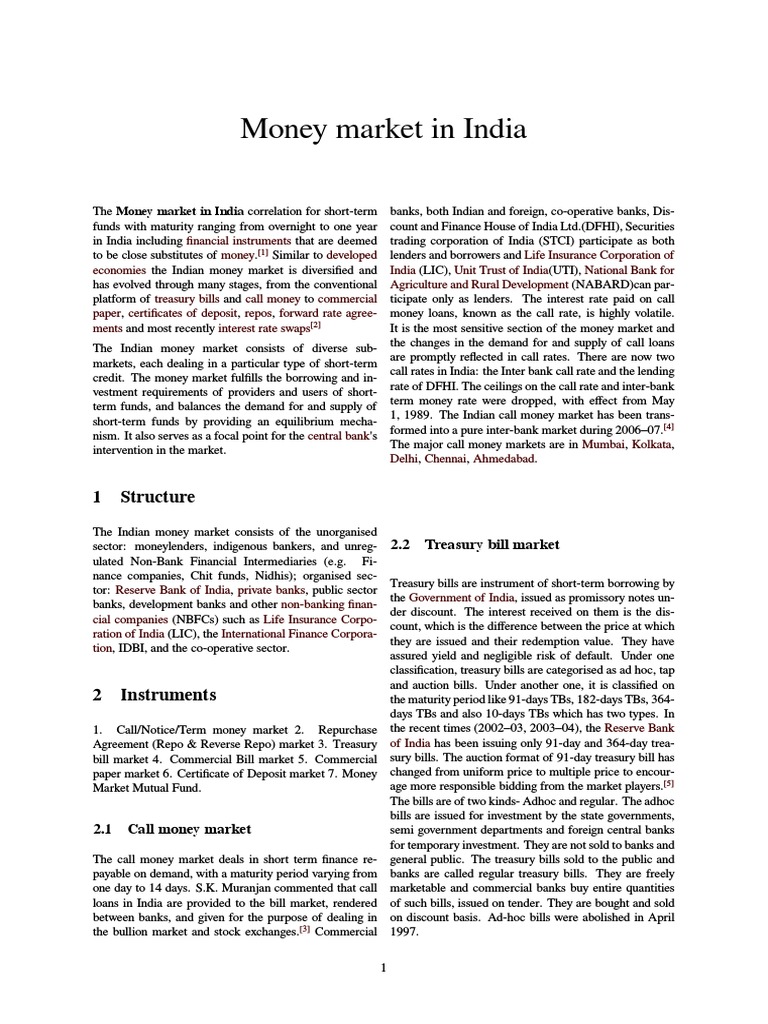 Money Market in India | PDF | Money | Financial Services