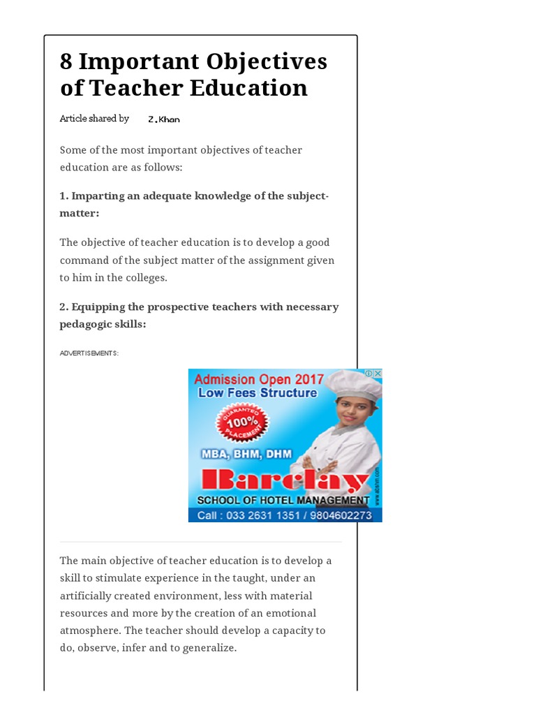 8 Important Objectives of Teacher Education Teacher Education