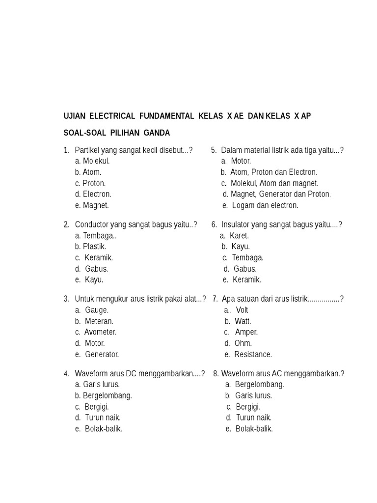 Soal Pilihan Ganda Hukum Ohm Dunia Sosial