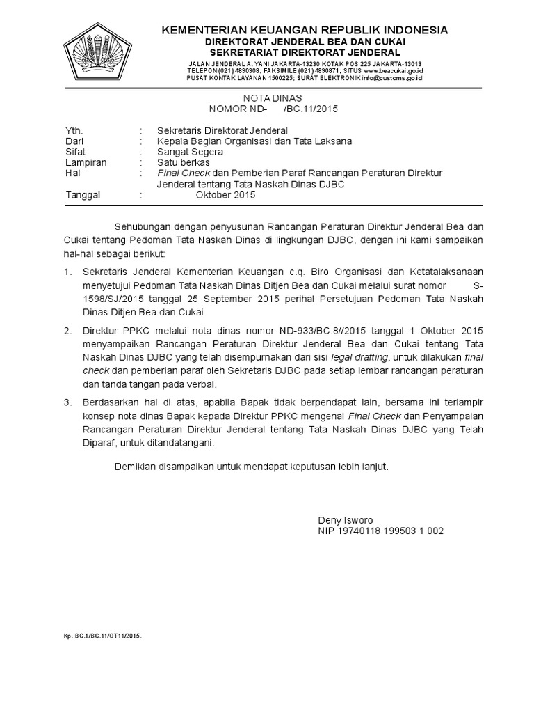 1 Contoh Format Nota Dinas doc 1 Contoh Format Nota Dinas doc