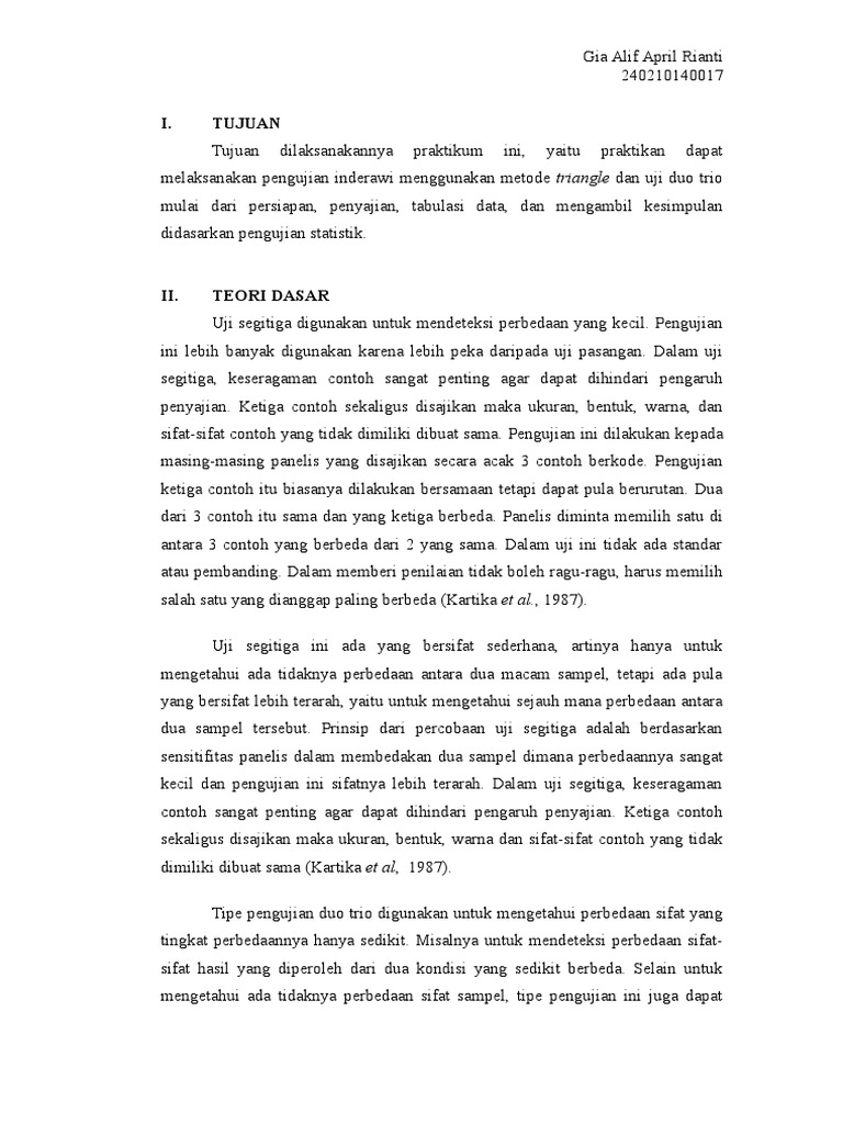 Uji Sensorik Triangle & Duo Trio | PDF