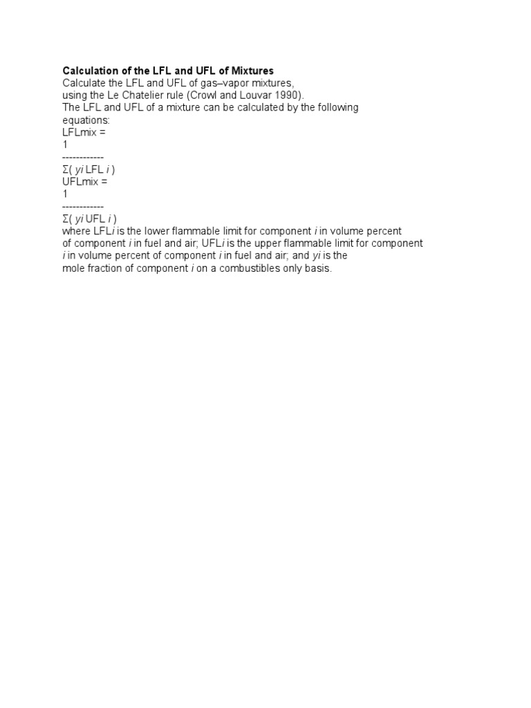 LFL and UFL Calculation for Mixtures | PDF