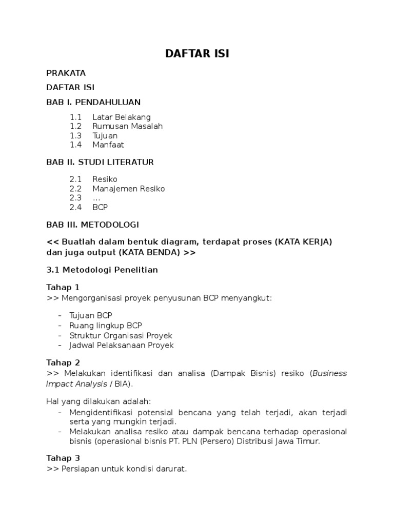 Template Dokumen BCP dan Metodologi | PDF