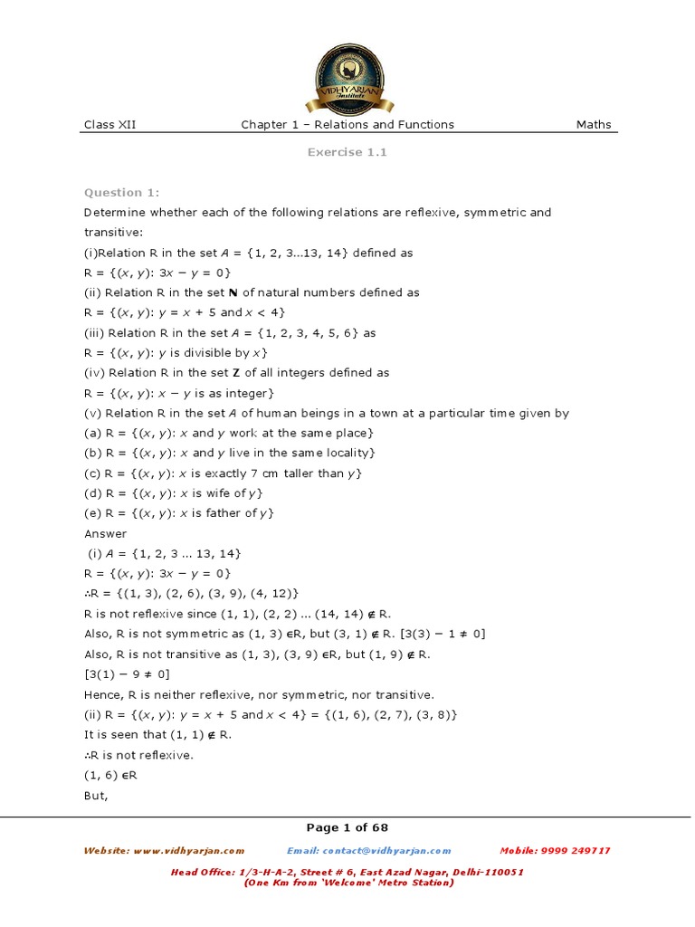 Chapter 1 Relations and Functions | PDF