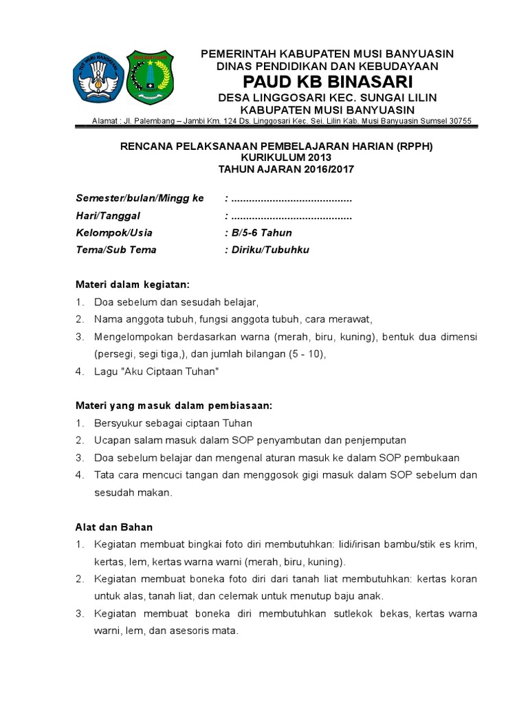 Membuat Rpph Tema Diriku