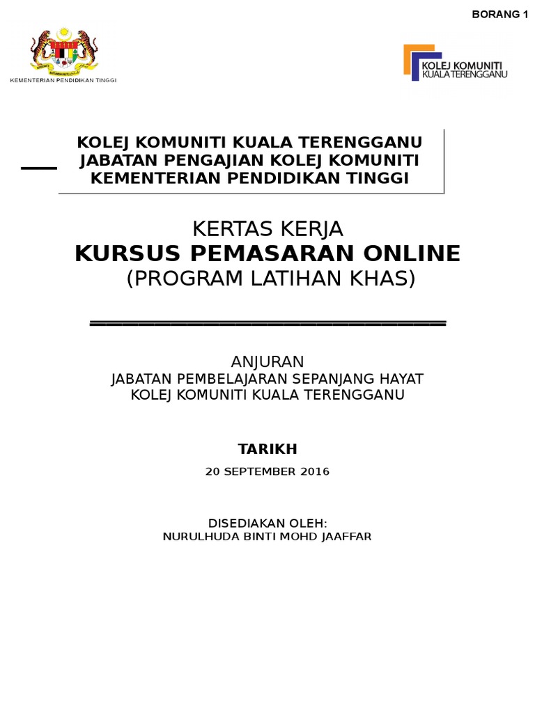 Kertas Kerja Kursus Pemasaran Online Pdf