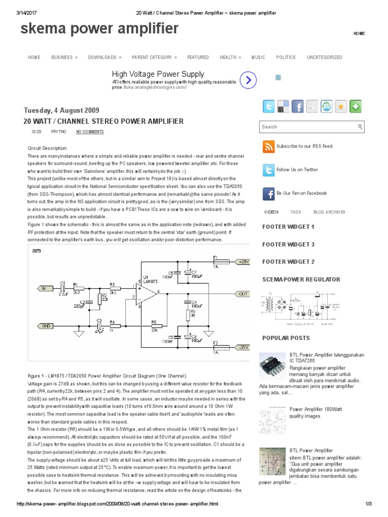 20 Watt Channel Stereo Power Amplifier Skema Power 20 Watt Channel Stereo Power Amplifier Skema Power