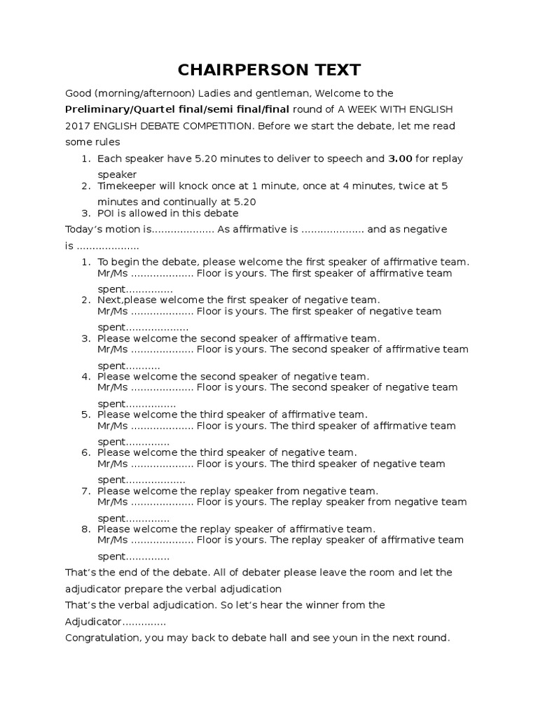 Debate Chairperson Text PDF