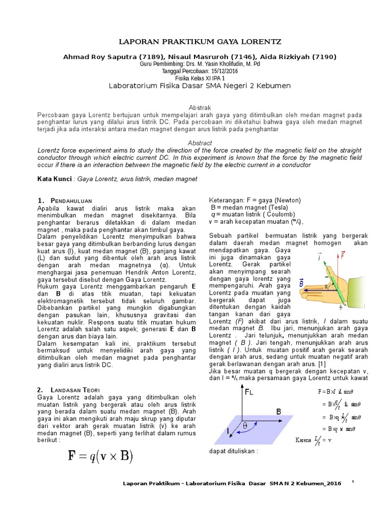 Laporan Praktikum Gaya Lorentz