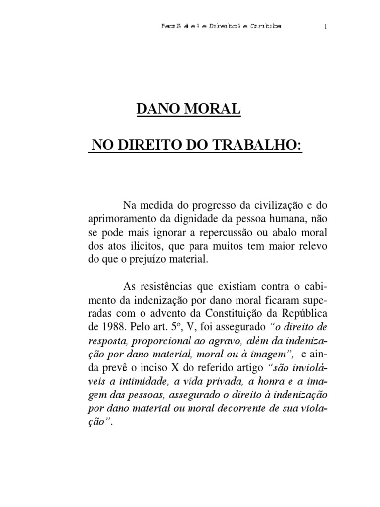 Dano Moral No Processo Do Trabalho PDF | PDF | Justiça | Crime e Violência