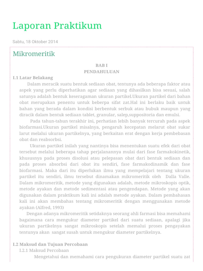 Laporan Praktikum Mikromeritik | PDF