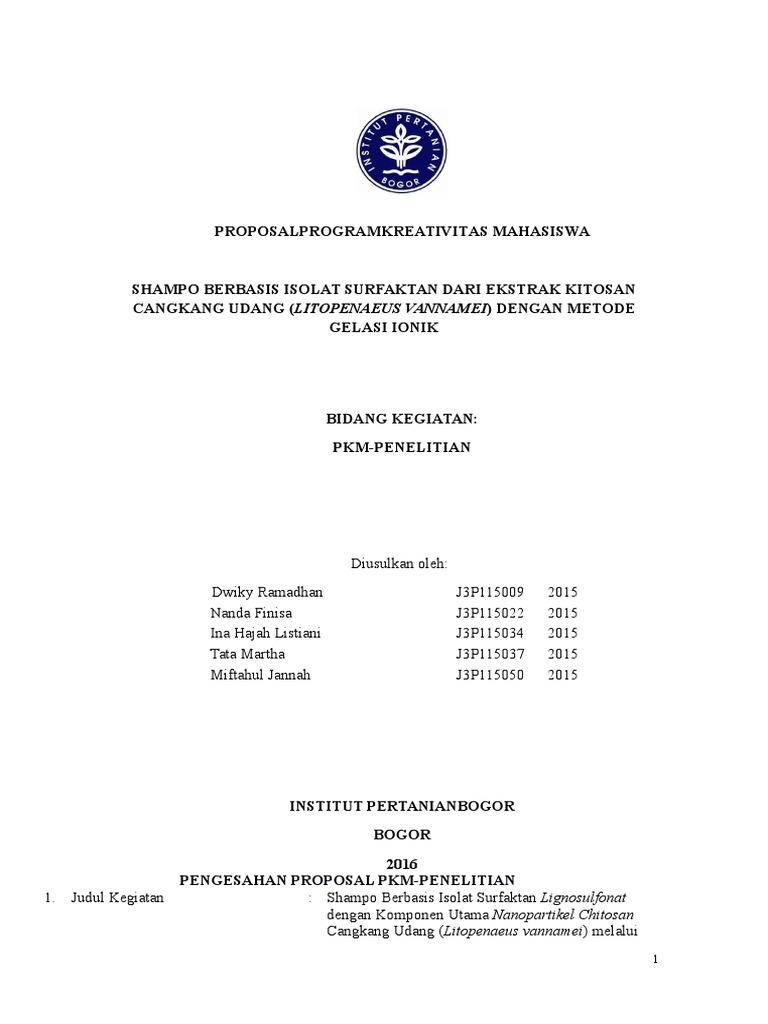 Pkm P Shampoo Berbasis Isolat Surfaktan Dari Ekstrak Kitosan Cangkang Udang Dengan Metode Gelasi Ionik