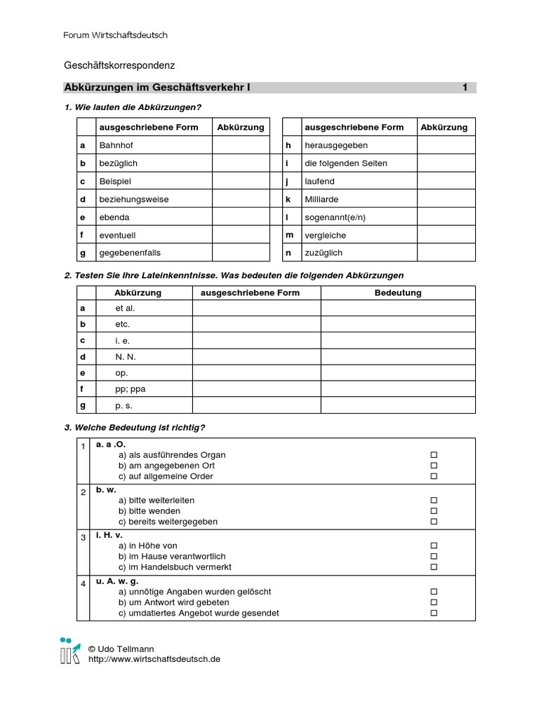 Korrespondenz Abkurzungen Ubung Pdf