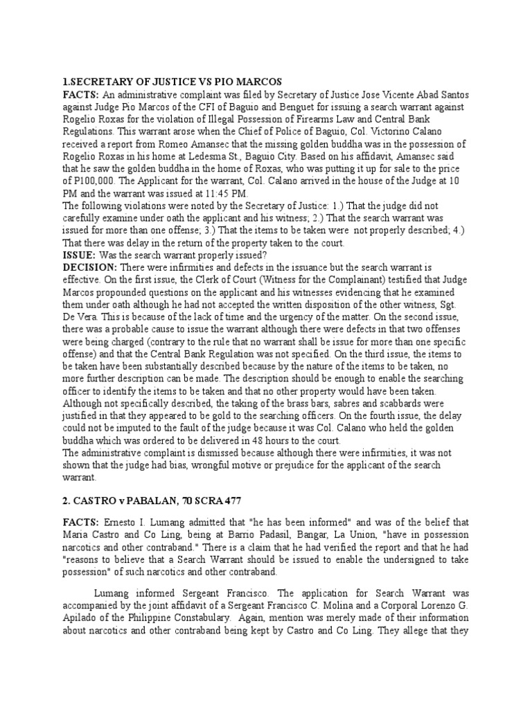 Search Warrant Legal Cases Analysis | PDF | Search And Seizure | Prosecutor