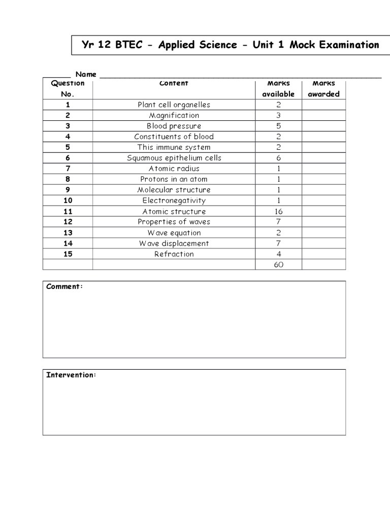 BTEC Applied Science Unit 1 Mock Exam | PDF | Chemical Bond | Wavelength
