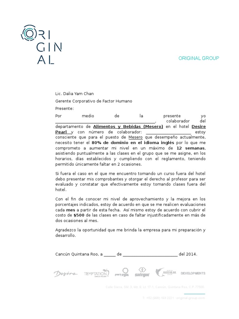 Carta Compromiso Final | PDF | Hotel | Business