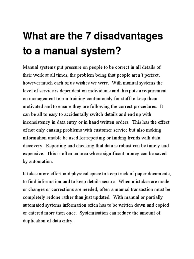 What Are The 7 Disadvantages To A Manual System PDF Digital Technology Computing