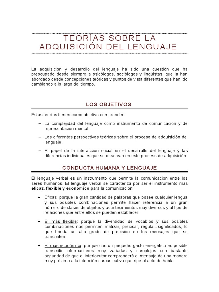 Teorías sobre la adquisición del lenguaje | PDF | Aquisición de idioma ...