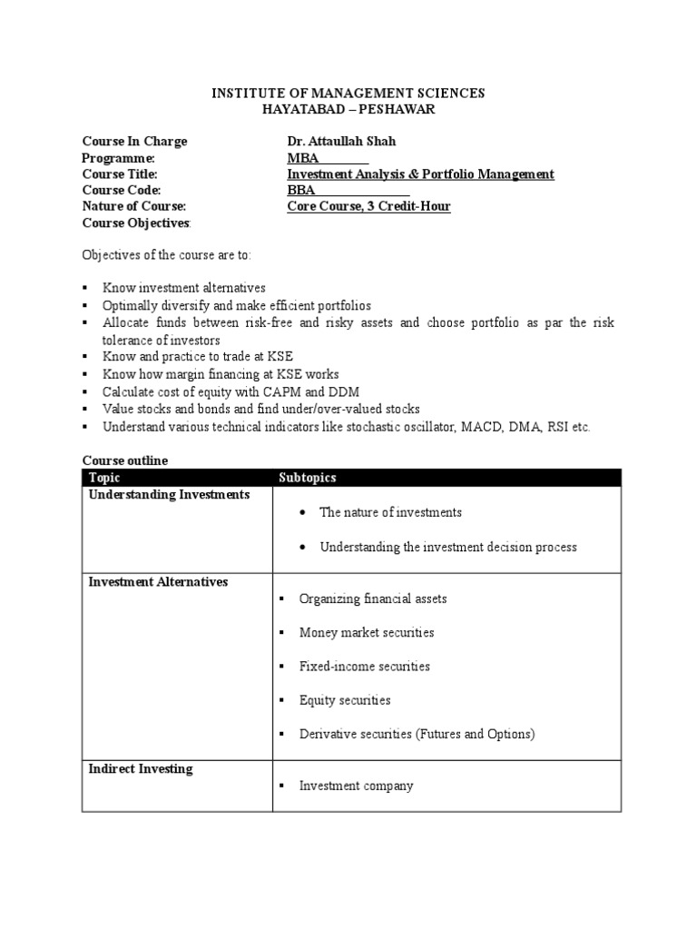 Investment Analysis & Portfolio Management | PDF | Modern Portfolio ...