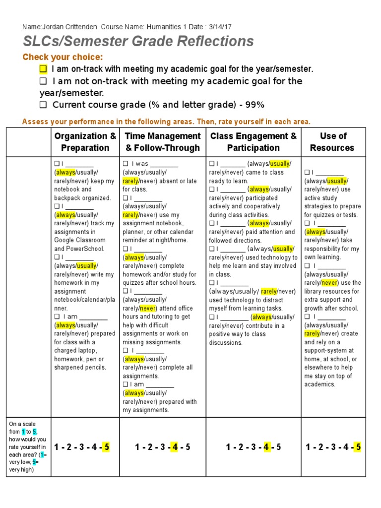 Academic Self-Assessment Reflection | PDF | Homework | Learning