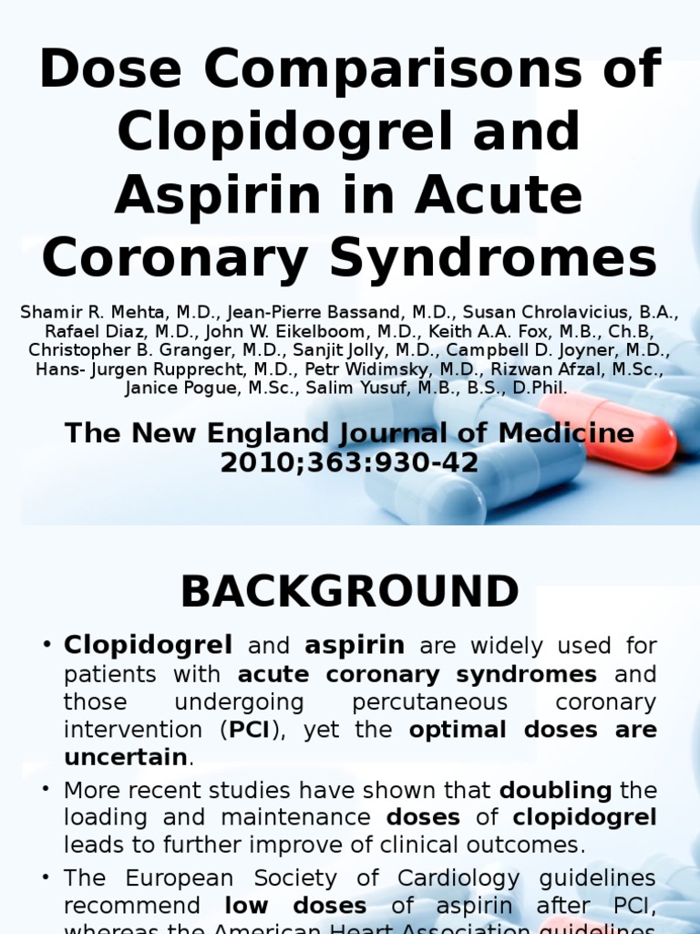 Dose Comparisons of Clopidogrel and Aspirin in Acute Coronary Syndrome